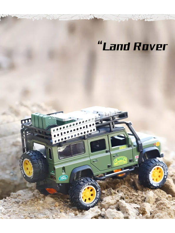 Green Land Rover Defender 1:24 Scale Diecast Off-Road SUV – Camel Trophy Edition Roof Rack & Detailed Accessories LMI16541
