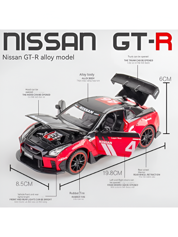 Nissan GT-R R35 Diecast Race Car 1:22 Scale GT3 Livery Metal Model Toy  Red Professional Collectible Display Vehicle TV6834