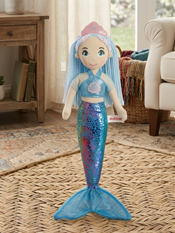Aurora World Sea Sparkles Amberly Mermaid Plush Doll – 45cm Large Blue & Purple Shimmering Soft Stuffed Toy for Kids & Collectors ST15297