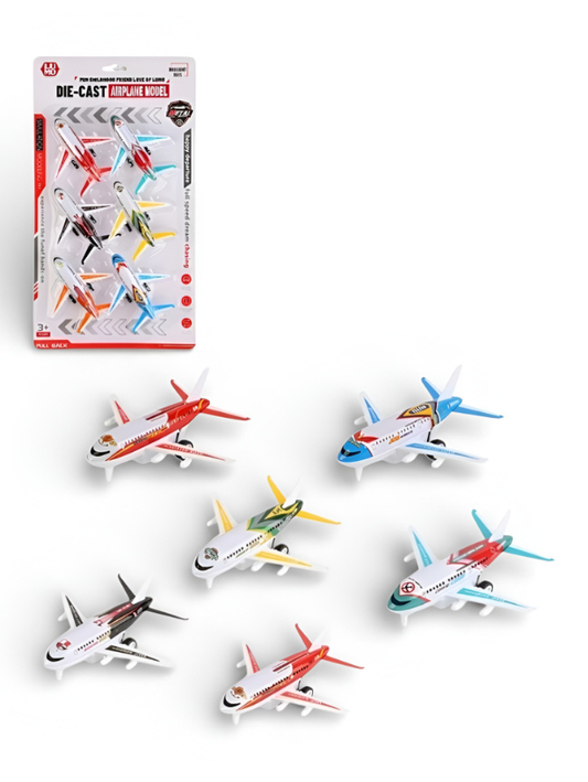 6-Piece Die-Cast Metal Airplane Toy Set with Pull-Back Action – Assorted Commercial Airliner Models in Vibrant Colors – Durable Collectible Aircraft Toys for Kids and Aviation Enthusiasts LMI15690