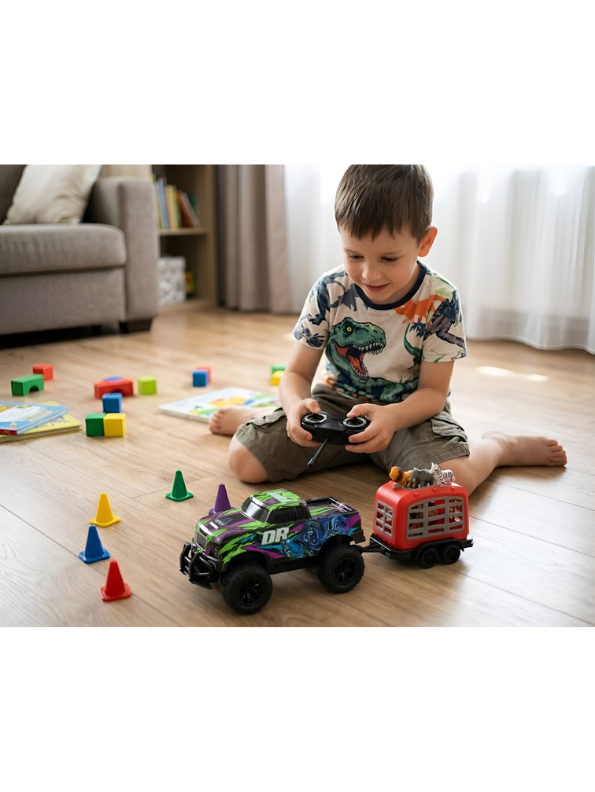 Remote Control Monster Truck Playset with Gorilla Figure & Detachable Trailer Cage – RC Diecast Beast Hauler Toy for Kids LMI15630