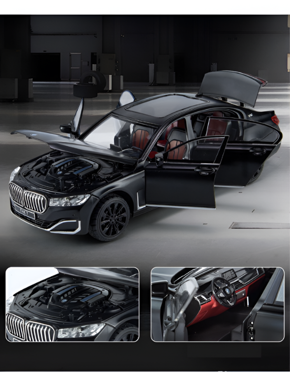 BMW 760 Li Alloy Metal Model Car – Black Scale 1:24 Premium Highly Detailed Simulation Replica with Steering Linkage and Functional Parts LMI16796