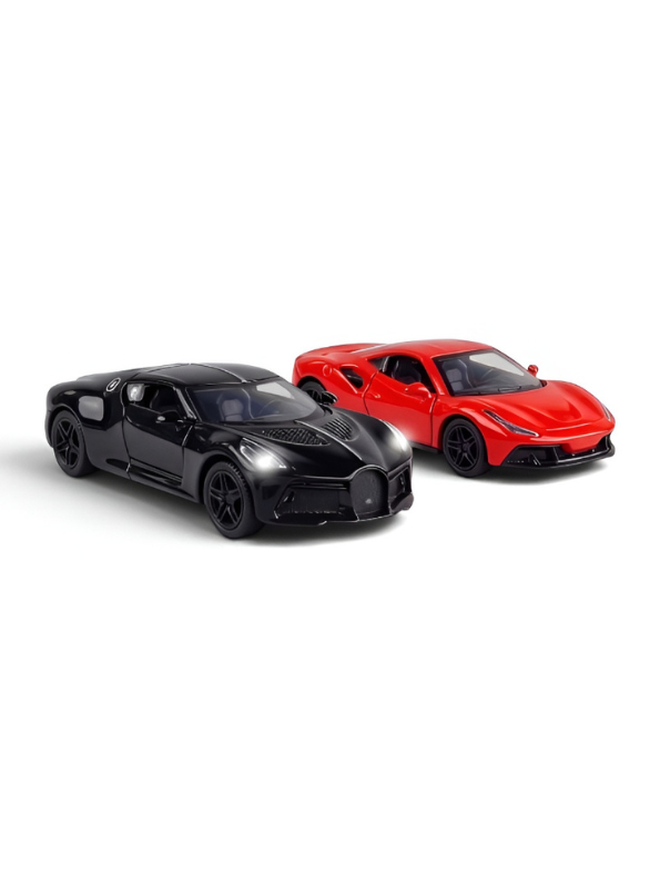 Diecast Supercar Set 1:36 Scale | 4-Pack Mini Ferrari & Bugatti Toy Models with Opening Doors & Engine Bay LMI11200