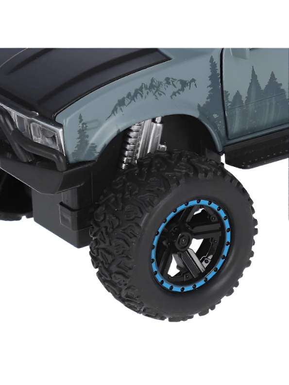Grey 4x4 Off-Road Adventure Camper Metal Toy Truck with Roof-Top Canoe – Safari SUV Toy Vehicle with Wilderness Graphics for Kids & Collectors LMI16426