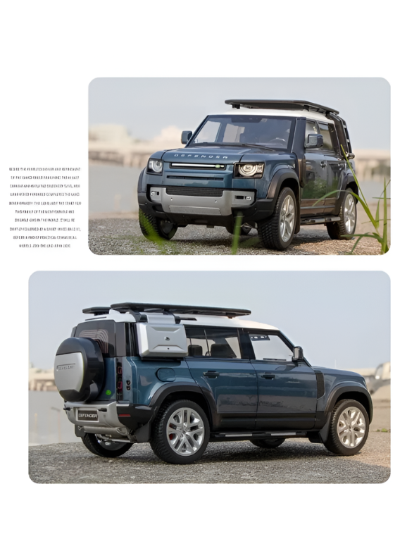 Blue Land Rover Defender Diecast Model Car – 1:24 Scale Premium Metal Off-Road SUV Toy with Realistic Lights & Sound Effects LMI16545