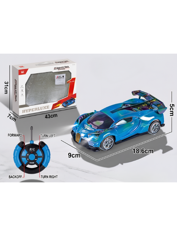 Bugatti Remote Control Car with LED Headlights – High-Speed RC Toy Car with Rechargeable Li-Ion Battery & Steering Wheel Remote, Gloss UV Finish Iridescent Blue Racing Car for Kids & Adults LMI16770