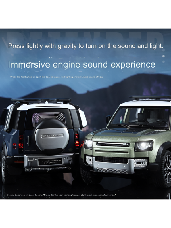 Blue Land Rover Defender Diecast Model Car – 1:24 Scale Premium Metal Off-Road SUV Toy with Realistic Lights & Sound Effects LMI16545