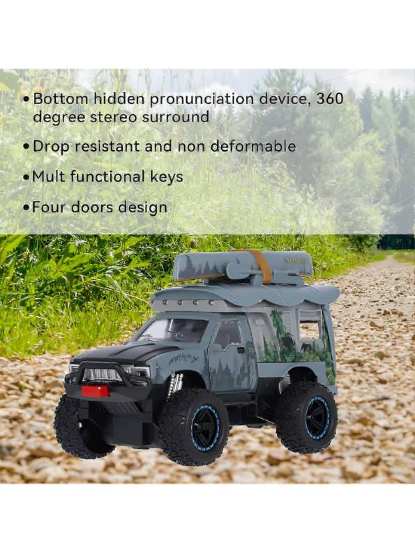 Grey 4x4 Off-Road Adventure Camper Metal Toy Truck with Roof-Top Canoe – Safari SUV Toy Vehicle with Wilderness Graphics for Kids & Collectors LMI16426