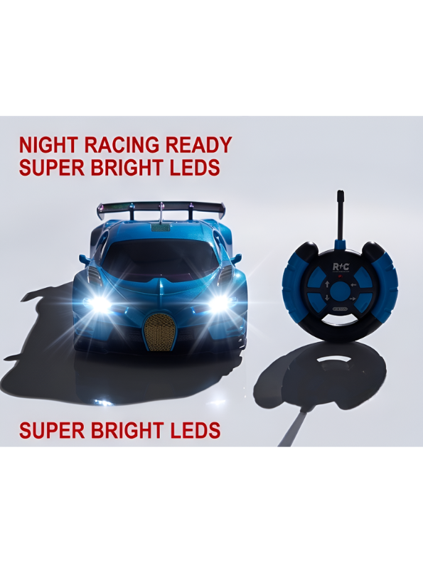 Bugatti Remote Control Car with LED Headlights – High-Speed RC Toy Car with Rechargeable Li-Ion Battery & Steering Wheel Remote, Gloss UV Finish Iridescent Blue Racing Car for Kids & Adults LMI16770