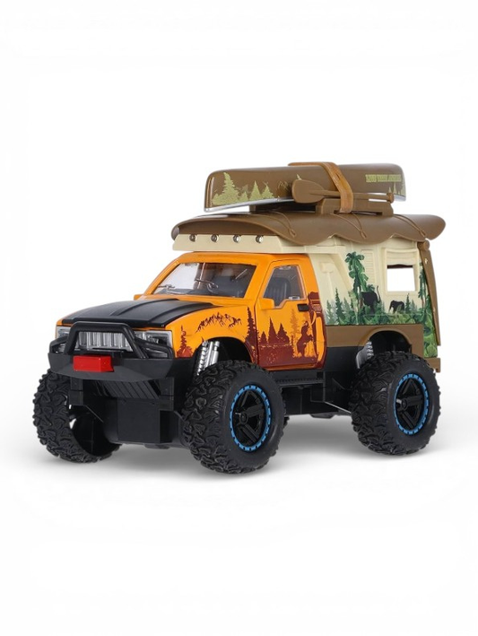 4x4 Off-Road Adventure Camper Metal Toy Truck with Roof-Top Canoe – Safari SUV Toy Vehicle with Wilderness Graphics for Kids & Collectors - Free Car Inside - LMI16426