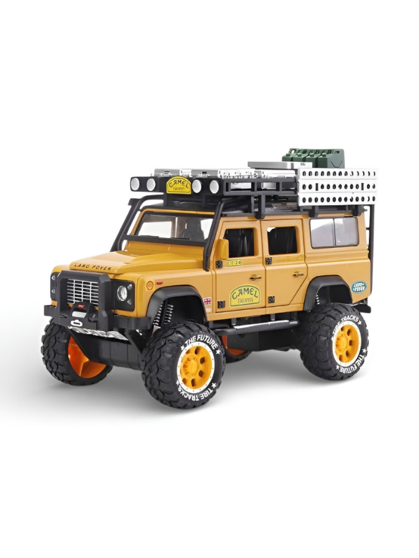 Land Rover Defender 1:24 Scale Diecast Off-Road SUV – Camel Trophy Edition Roof Rack & Detailed Accessories - Free Car Inside - LMI16541