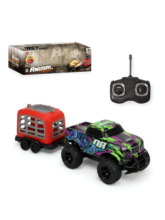Remote Control Monster Truck Playset with Gorilla Figure & Detachable Trailer Cage – RC Diecast Beast Hauler Toy for Kids LMI15630