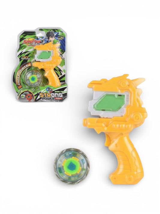 Super Top Strong Power Gyro Battle Set – Pistol Grip Launcher with High-Speed Rotating Spinning Top – Green & Yellow LMI14800