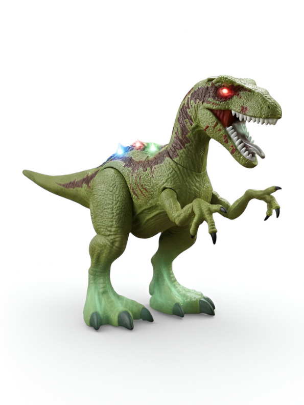 Green Electronic Walking Velociraptor Dinosaur Toy with Roaring Sounds and LED Glowing Eyes - Battery Operated Realistic Dino Figure for Kids Boys & Girls LMI10429