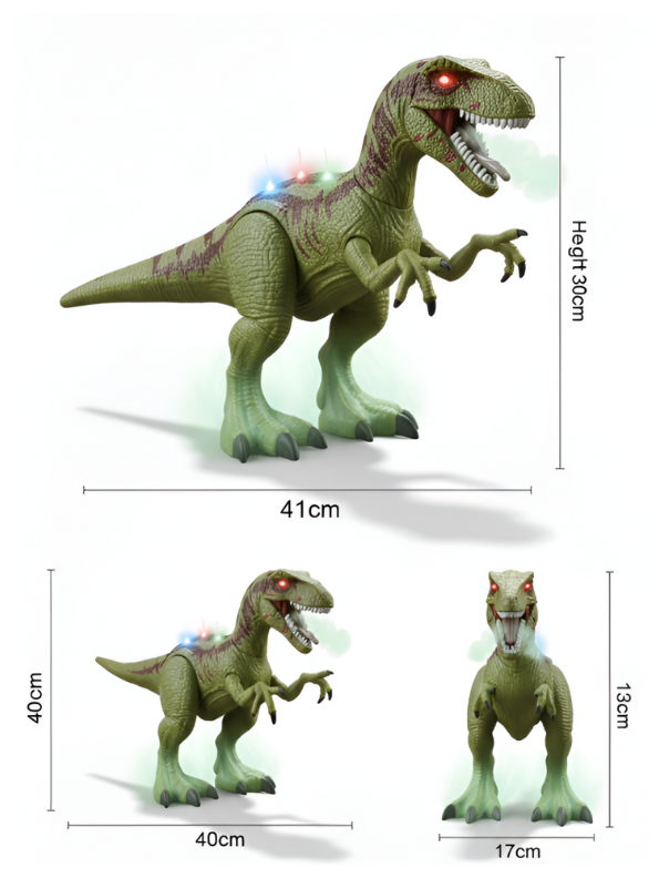 Green Electronic Walking Velociraptor Dinosaur Toy with Roaring Sounds and LED Glowing Eyes - Battery Operated Realistic Dino Figure for Kids Boys & Girls LMI10429