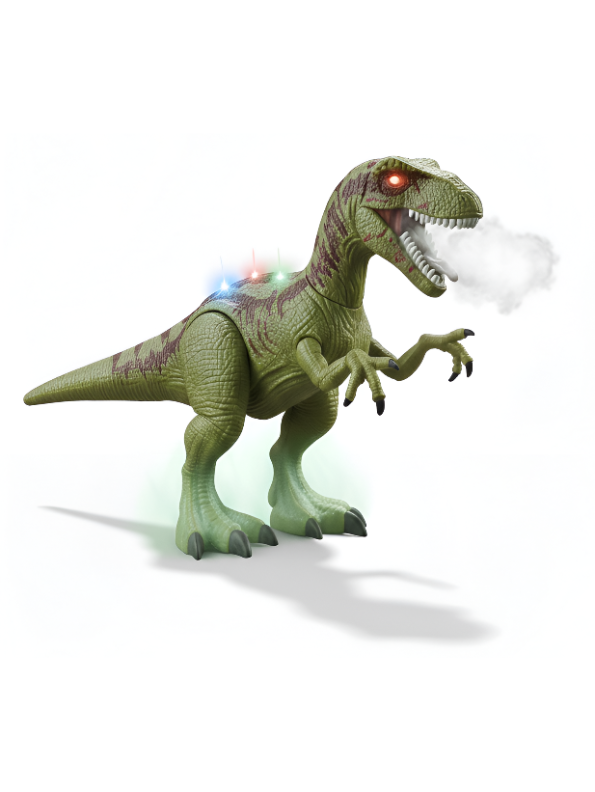 Green Electronic Walking Velociraptor Dinosaur Toy with Roaring Sounds and LED Glowing Eyes - Battery Operated Realistic Dino Figure for Kids Boys & Girls LMI10429