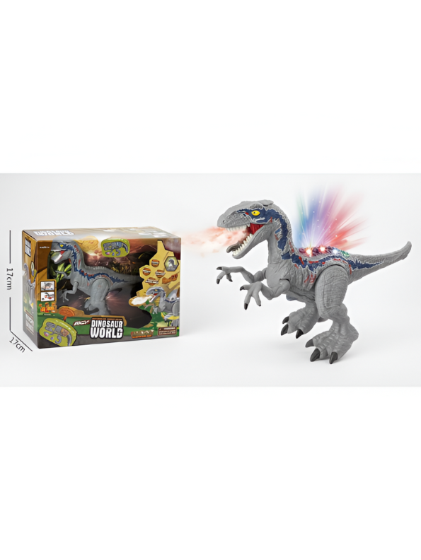 Grey Electronic Walking Velociraptor Dinosaur Toy with Roaring Sounds and LED Glowing Eyes - Battery Operated Realistic Dino Figure for Kids Boys & Girls LMI10429