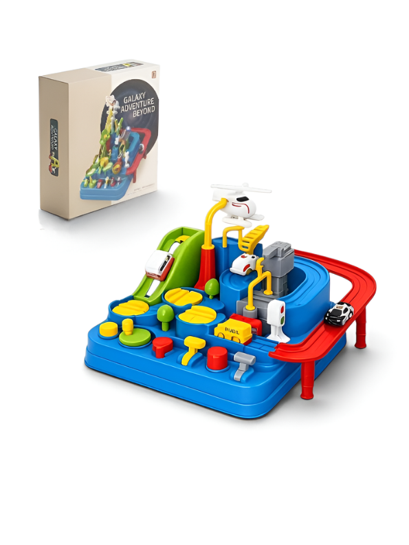 DIY Adventure Car Track Play Set for Kids Ages 3+ – Interactive City Rescue Car Adventure Toy with Mini Vehicles, Helicopter & Manual Buttons TV5753