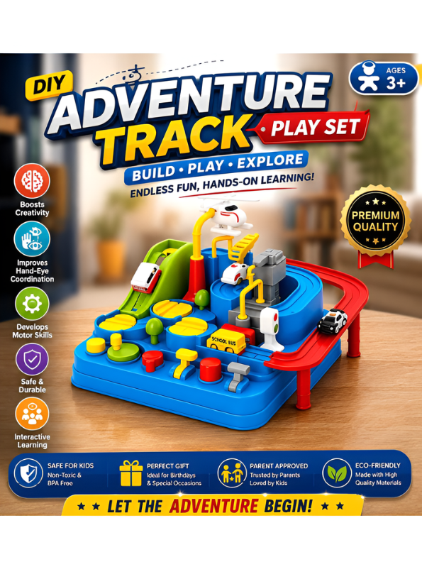 DIY Adventure Car Track Play Set for Kids Ages 3+ – Interactive City Rescue Car Adventure Toy with Mini Vehicles, Helicopter & Manual Buttons TV5753