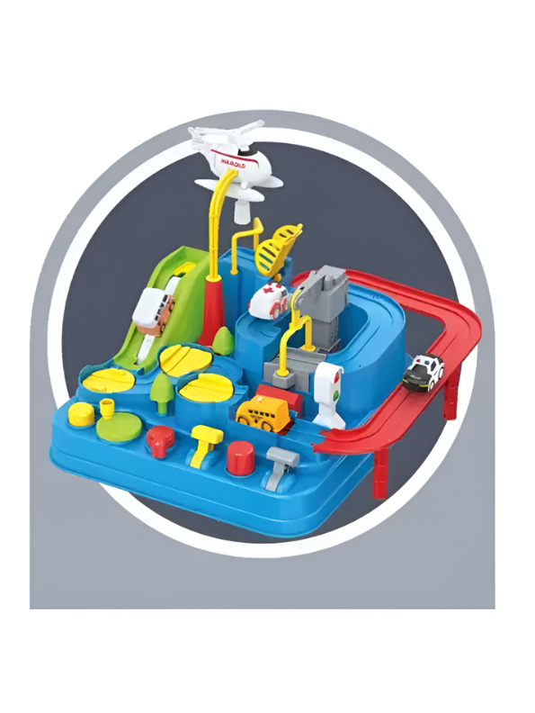 DIY Adventure Car Track Play Set for Kids Ages 3+ – Interactive City Rescue Car Adventure Toy with Mini Vehicles, Helicopter & Manual Buttons TV5753