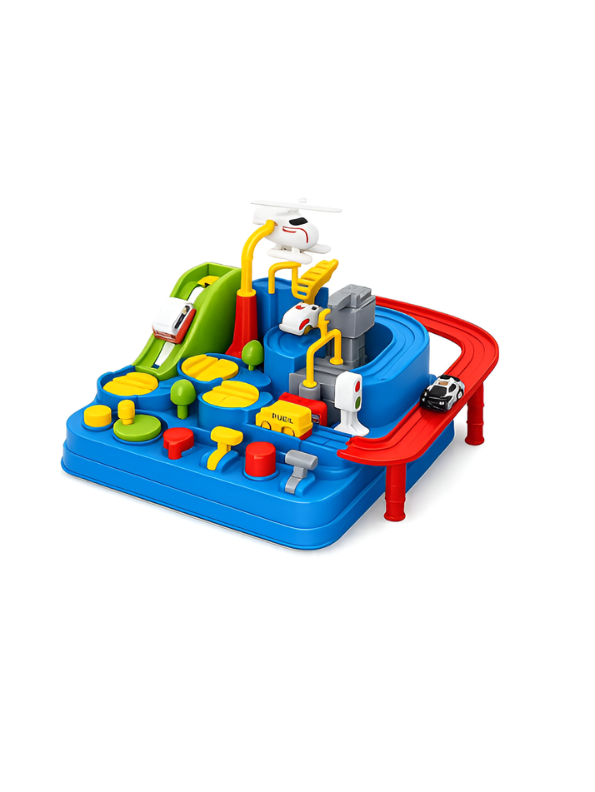 DIY Adventure Car Track Play Set for Kids Ages 3+ – Interactive City Rescue Car Adventure Toy with Mini Vehicles, Helicopter & Manual Buttons TV5753