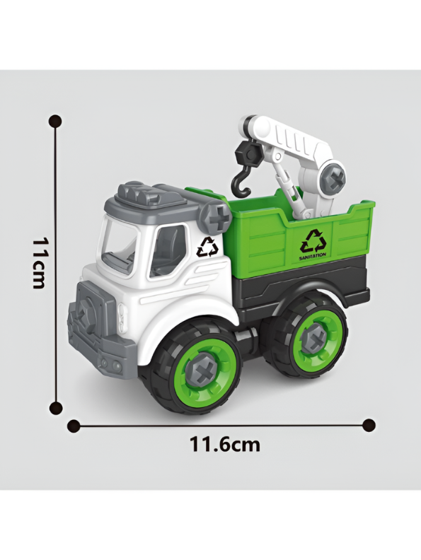 DIY Assembled Sanitation Truck Toy Set with STEM Tools & Play Mat 4-Pack TV6660