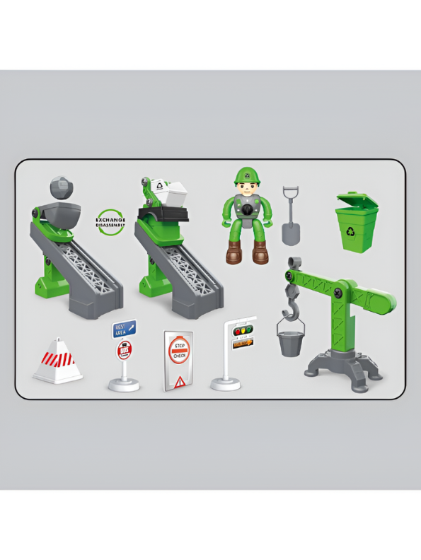 DIY Assembled Sanitation Truck Toy Set with STEM Tools & Play Mat 4-Pack TV6660