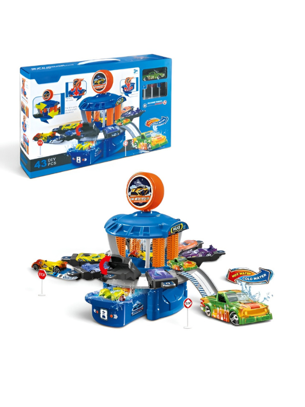 DIY Car Wash Track Playset with Color-Changing Toy Cars and Water Action MD654