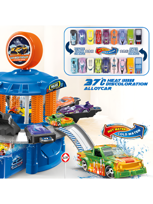 DIY Car Wash Track Playset with Color-Changing Toy Cars and Water Action MD654
