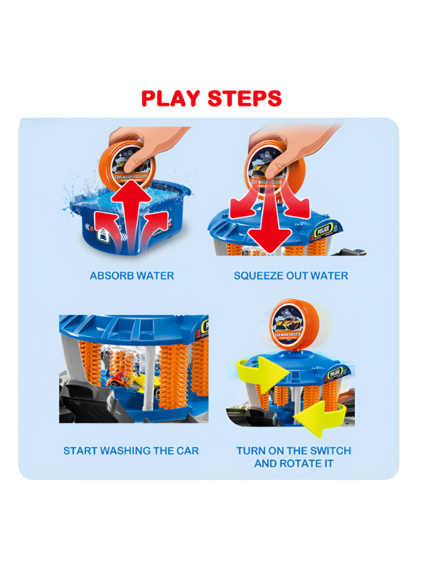 DIY Car Wash Track Playset with Color-Changing Toy Cars and Water Action MD654