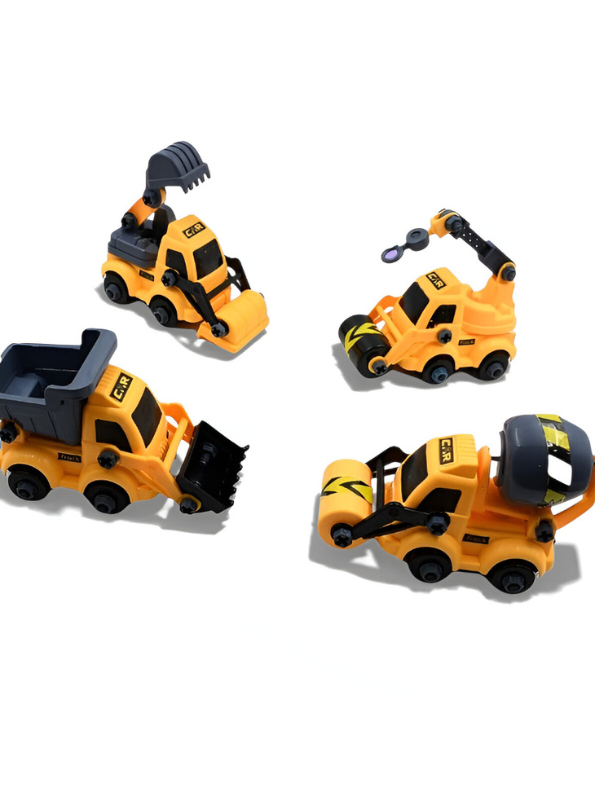 DIY Construction Truck Set for Kids – 4-Pack Take-Apart Engineering Vehicles with Cement Mixer, Excavator & Dump Truck STEM Toy LMI10726.