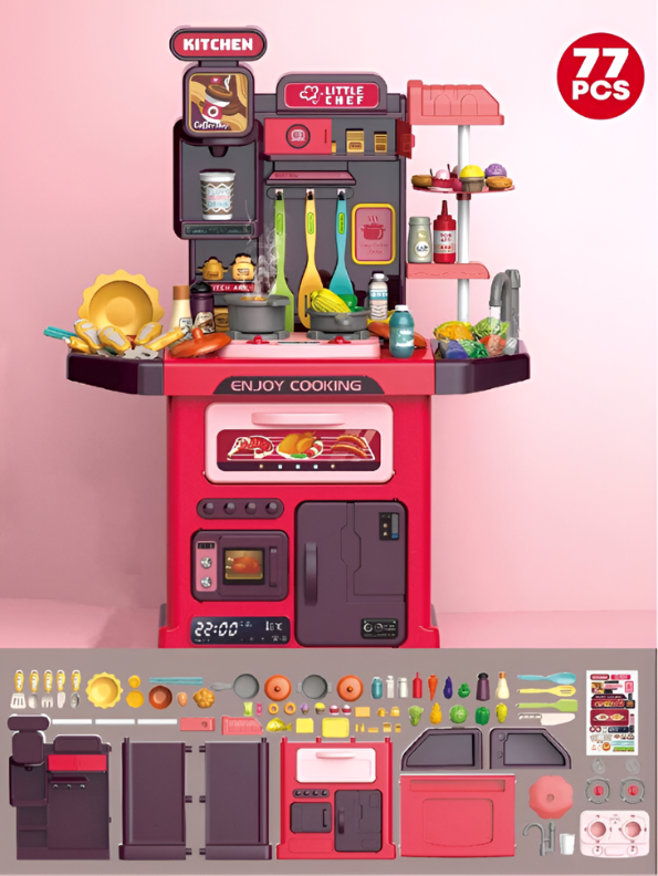 DIY Kitchen Little Chef Play House Set - 77 Pcs Toddler Pretend Play Cooking Toy with Utensils & Food Accessories TV7327