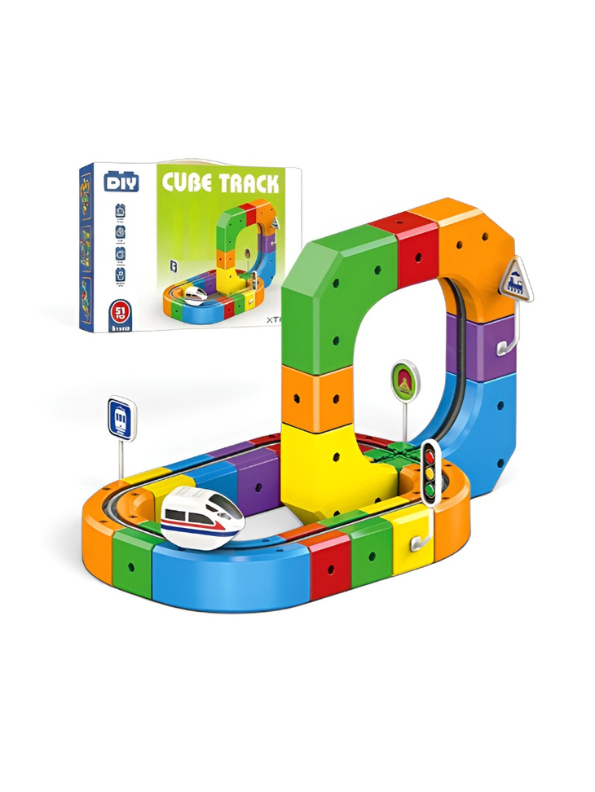 DIY Magic Cube Track Toy Set – 3D Flexible Rail Building Blocks with USB Rechargeable Electric Train MD675.