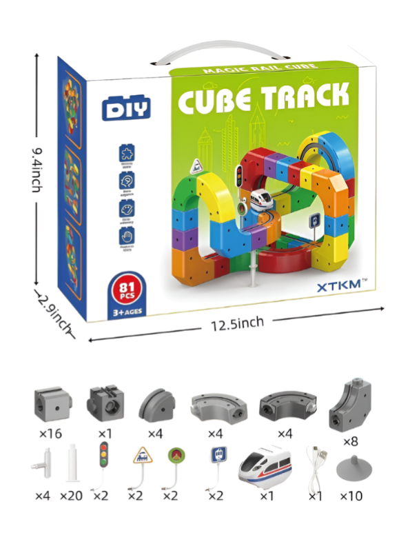DIY Magic Cube Track Toy Set – 3D Flexible Rail Building Blocks with USB Rechargeable Electric Train MD675.