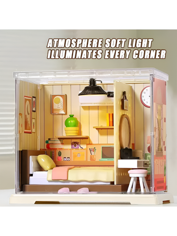 DIY Miniature Bedroom Dollhouse Kit with Warm LED Lights MD337.
