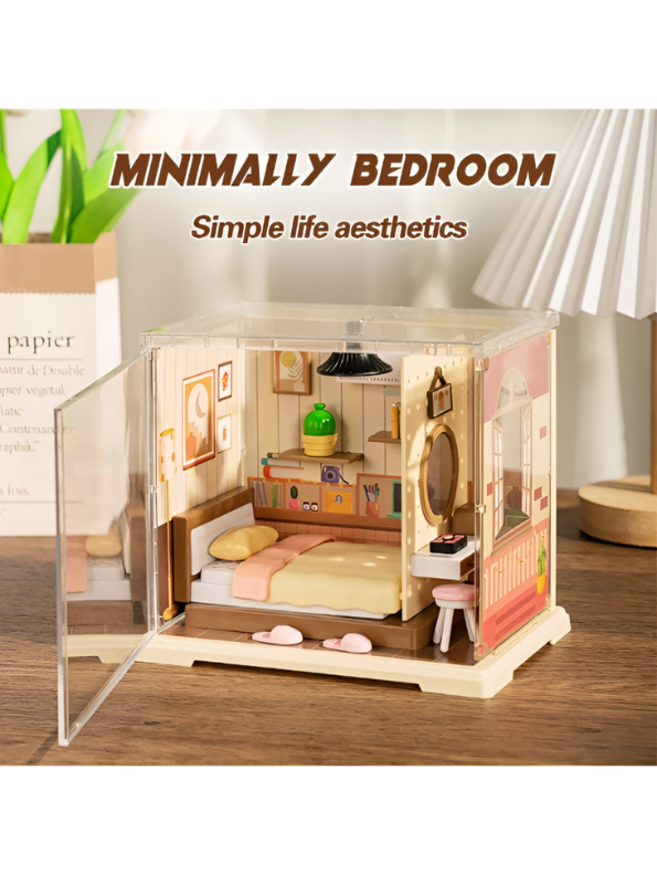DIY Miniature Bedroom Dollhouse Kit with Warm LED Lights MD337.