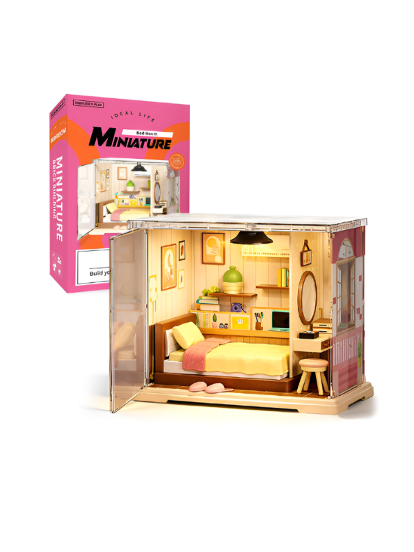 DIY Miniature Bedroom Dollhouse Kit with Warm LED Lights MD337.