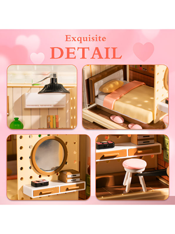 DIY Miniature Bedroom Dollhouse Kit with Warm LED Lights MD337.