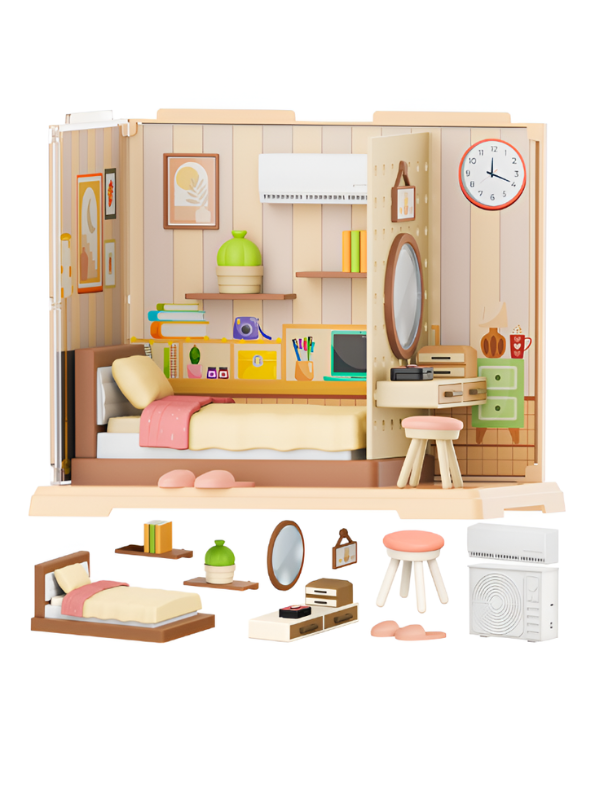 DIY Miniature Bedroom Dollhouse Kit with Warm LED Lights MD337.