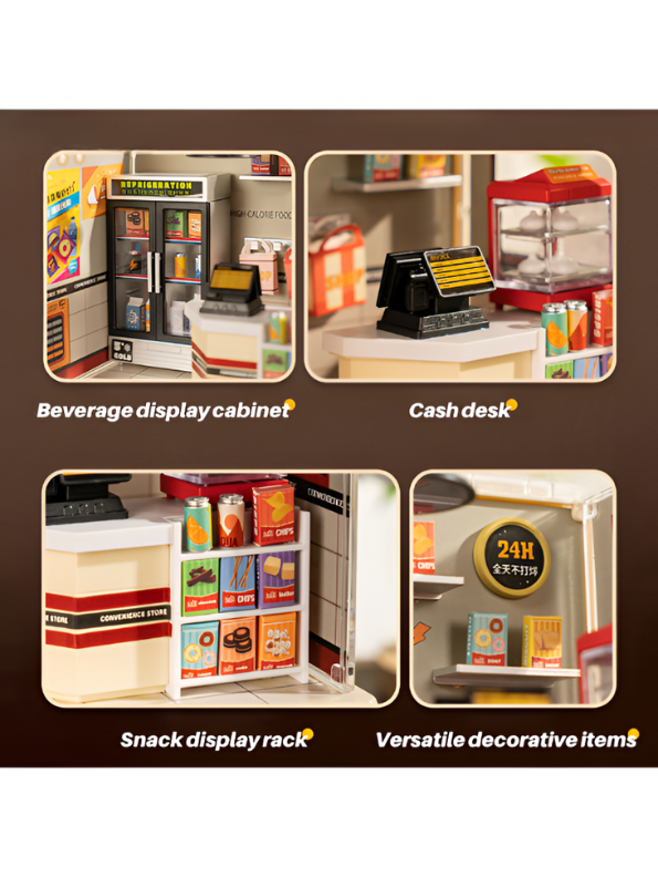 DIY Miniature Convenience Store Kit with LED Light & Clear Case MD338.