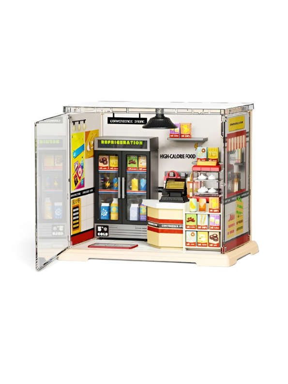 DIY Miniature Convenience Store Kit with LED Light & Clear Case MD338.
