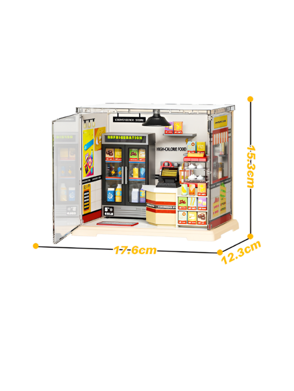 DIY Miniature Convenience Store Kit with LED Light & Clear Case MD338.