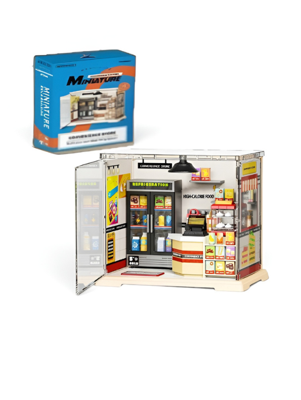 DIY Miniature Convenience Store Kit with LED Light & Clear Case MD338.