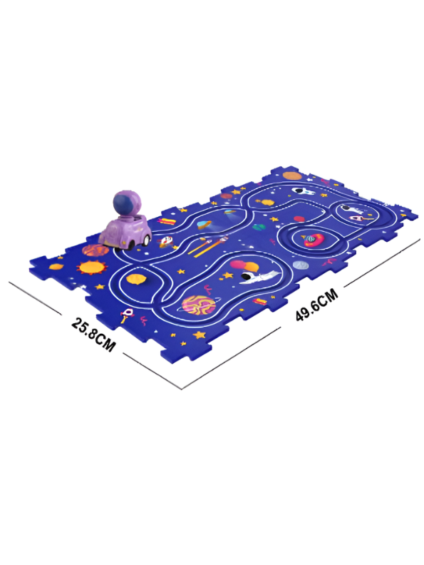 DIY Outer Space Railcar Track Puzzle Toy Set – 28-Piece Interlocking Flexible Track Play Mat with Automatic Astronaut Car, STEM Educational Building Toy TV4700.