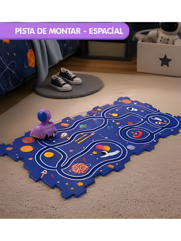 DIY Outer Space Railcar Track Puzzle Toy Set – 28-Piece Interlocking Flexible Track Play Mat with Automatic Astronaut Car, STEM Educational Building Toy TV4700.