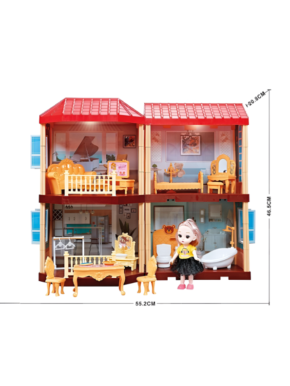 DIY Princess Castle Doll House – 2-Story Pretend Play Villa Toy with Mini Doll & Furniture Accessories MD744