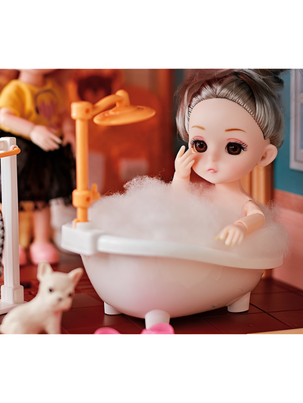 DIY Princess Dollhouse Playset with LED Lights, 2 Fashion Dolls, Furniture & Garden Yard – Multi-Story Pretend Play Villa Toy MD745