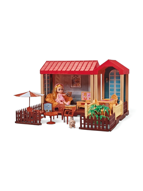 DIY Princess Villa Dollhouse Playset with Dolls, Furniture & Pet Figure (75+ Pcs) MD49