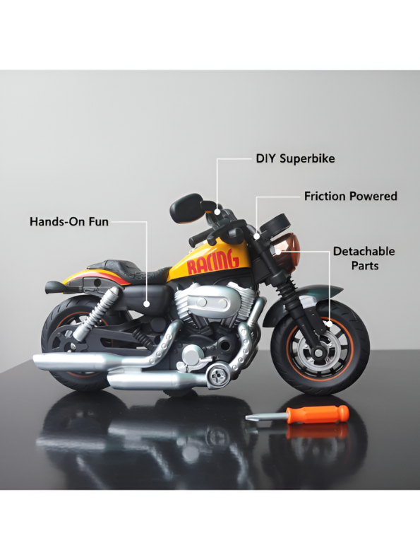DIY Take-Apart Cruiser Motorcycle Toy – Build-Your-Own Friction Powered Superbike Kit with Screwdriver NX16720.