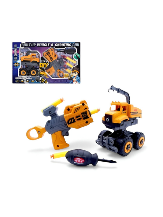 DIY Take Apart Construction Truck & Soft Bullet Shooting Gun STEM Toy Set MD1609.